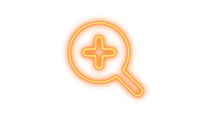 Obraz premium Glowing Neon Magnifying Glass Icon, Neon magnifying glass plus icon glow with transparent background