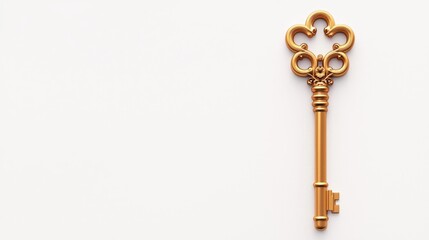 Golden ornate key on light background