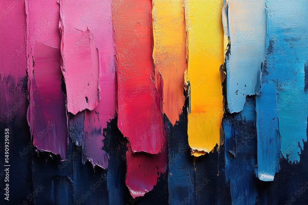 Poster vivid paint strokes create an abstract composition with vibrant colors and textures on canvas