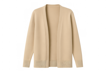 Studio shot of a beige cardigan sweater isolated on a transparent background, perfect for showcasing your designs