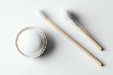 A realistic makeup puff holder mockup with a branded logo on a white background