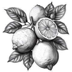 Elegant citrus fruit and leaves composition high resolution photo