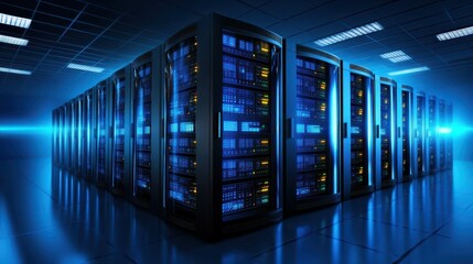 Powerful servers in modern data center, the backbone of the digital world servers