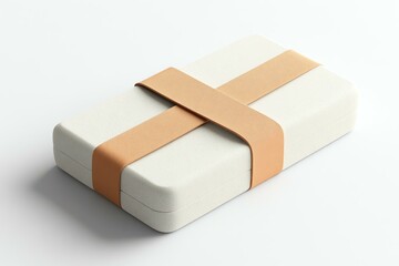 A realistic yoga block strap mockup with a branded logo on a white background