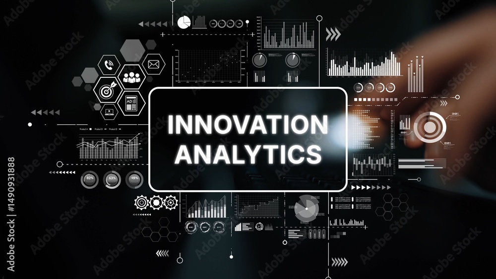 Poster innovative data analysis with graphical insights for business intelligence and growth visualization.