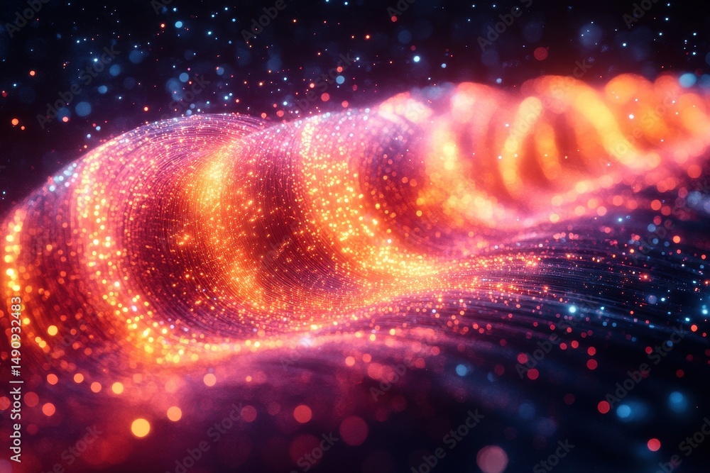 Aufkleber colorful abstract wave blending vibrant particles in a dark cosmic background at night creating a me