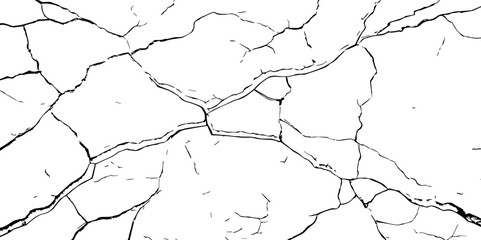 The cracks texture and grunge background of The ground cracks on white  background,  fissure. Dirty monochrome pattern vector,  black and white scratched texture, Vector. Illustration.