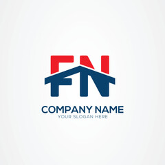 Abstract Real Estate Logo: A modern, minimalist logo concept representing real estate, featuring the letters "FN" integrated with a stylized house roof