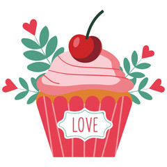 Hand drawn cherry dessert isolated vector illustration