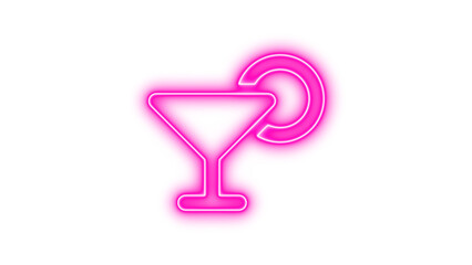 Neon sign of a martini glass with an olive, Neon martini glass citrus icon glow with transparent background