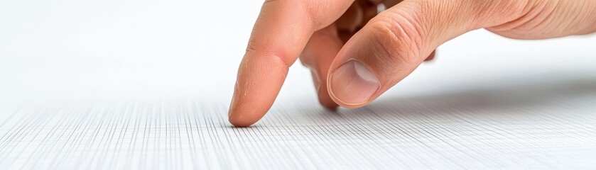 Closeup of fingertip touching textured paper, exploring tactile sensations and materiality