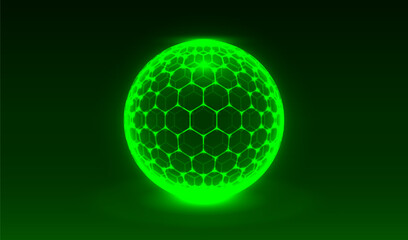 Sphere shield with hexagon, cyber protect ball. Vector illustration