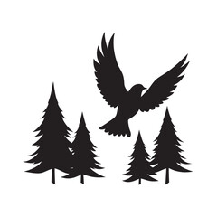 Birds Flying Over Forest Silhouette