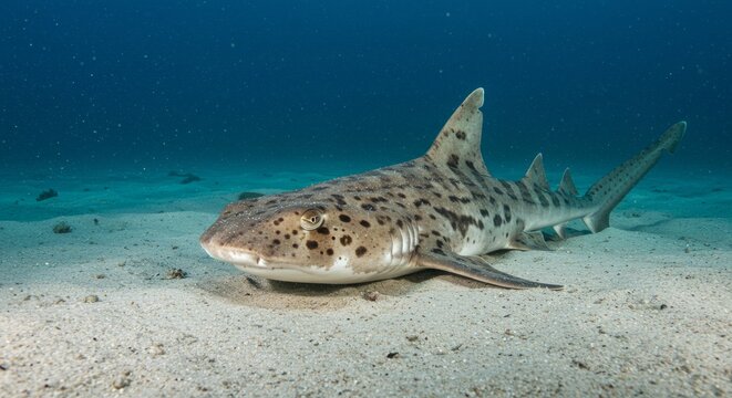 Leopard Shark Resting on Sandy Bottom of the Ocean with Clear Waters