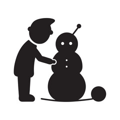 Child Building Snowman Silhouette