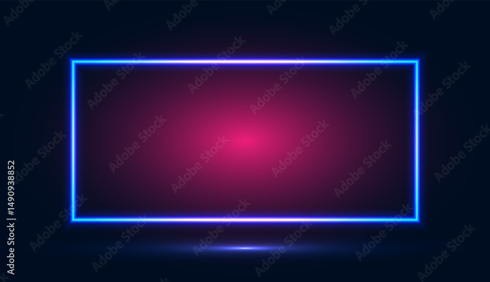 Poster neon frame with glow effects on a dark background with backlight. neon frame, abstract futuristic ne