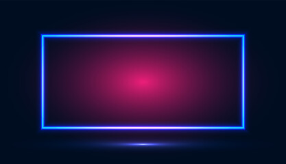 Neon frame with glow effects on a dark background with backlight. Neon frame, abstract futuristic neon background. Vector EPS 10.