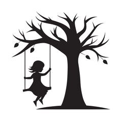 Girl Swinging Under Tree Silhouette