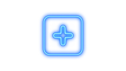 Obraz premium Glowing Neon Plus Sign Icon, Neon square plus glow with transparent background