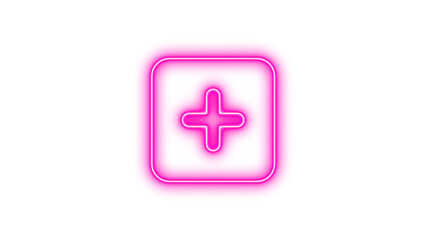Glowing Neon Plus Sign Icon, Neon square plus glow with transparent background