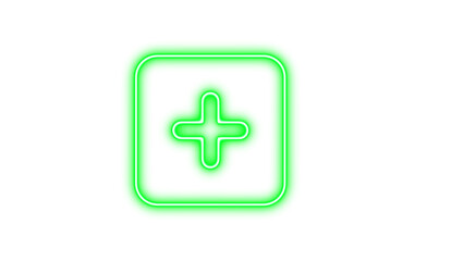 Glowing Neon Plus Sign Icon, Neon square plus glow with transparent background