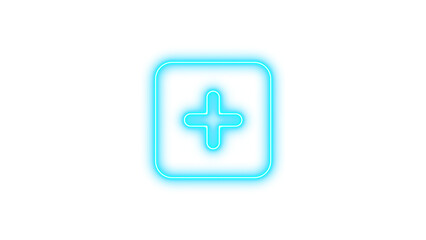 Glowing Neon Plus Sign Icon, Neon square plus glow with transparent background
