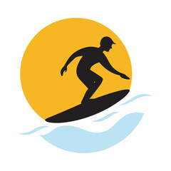 Surfer Riding Sunset Wave Silhouette