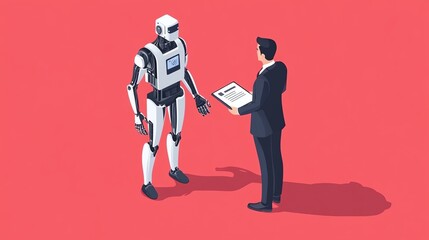 Hiring and human recourses concept Character use artificial intelligence technology to build resume for job searching, interview Flat isometric vector illustration