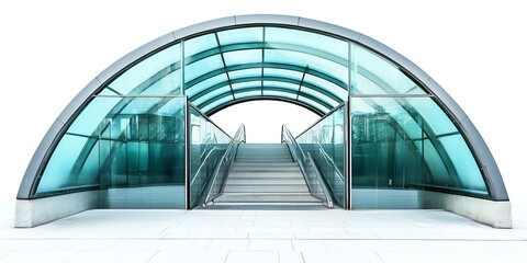 Fototapeta premium Professional photo of a subway entrance structure, glass and steel elements, isolated on white background, architectural focus