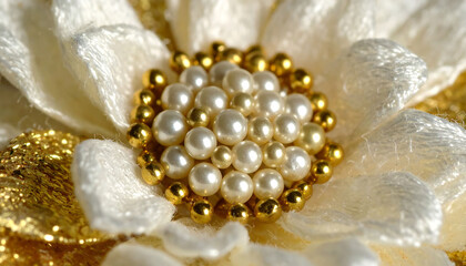 Fototapeta premium Elegant Flower Center with Pearls and Gold Details