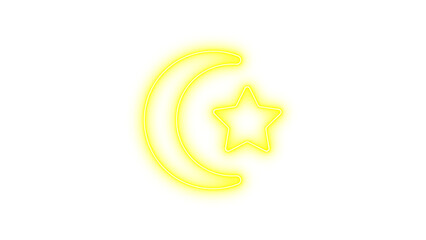 Neon Crescent Moon and Star Sign, Neon star and crescent glow with transparent background