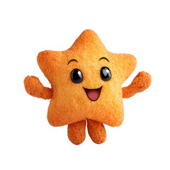 Fototapeta premium An adorable orange star character smiles cheerfully on a white background