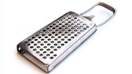A metal grater for shredding fruits and veggies. It has both small and large holes. Isolated on a white background.
