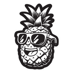 Pineapple wearing sunglass line art silhouette vector illustration, pineapple silhouette vector