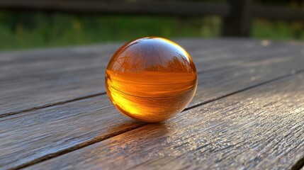 Orange sphere on wooden surface