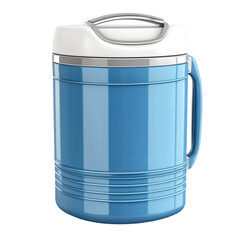 Blue insulated beverage dispenser with handle and white lid perfect for keeping drinks cold or hot