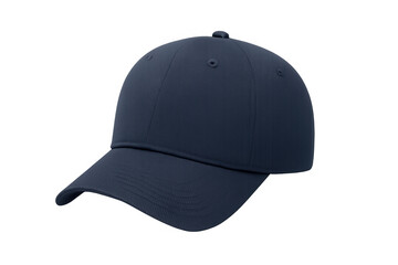 Fototapeta premium Simple navy blue baseball cap, slightly tilted, presented on a transparent background, ideal for showcasing designs and logos