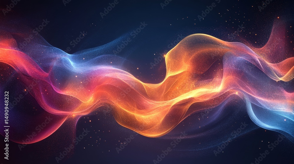 Poster dynamic abstract design with vibrant flowing forms.