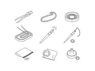 Jewelry making tools and supplies isometric line art