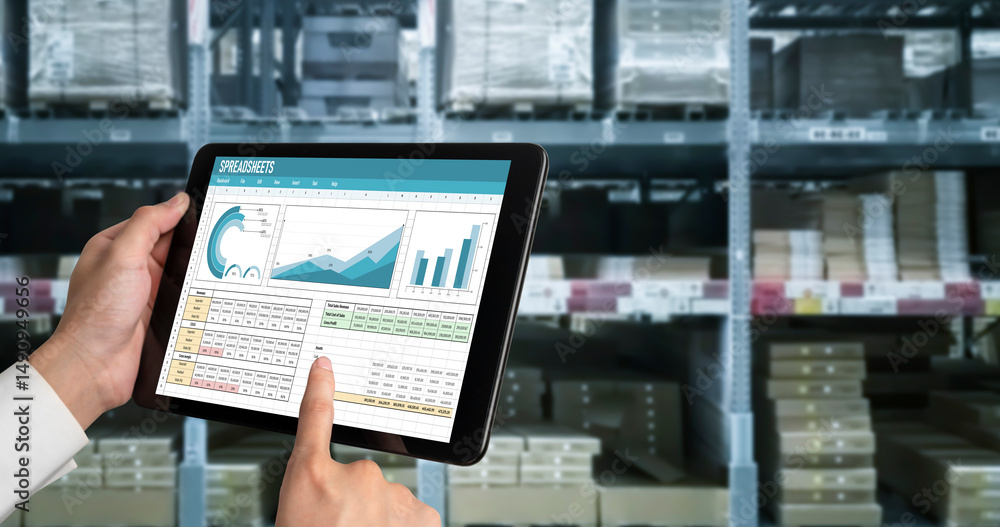 Poster spreadsheet document information financial startup concept. data and graphs in spreadsheet documents