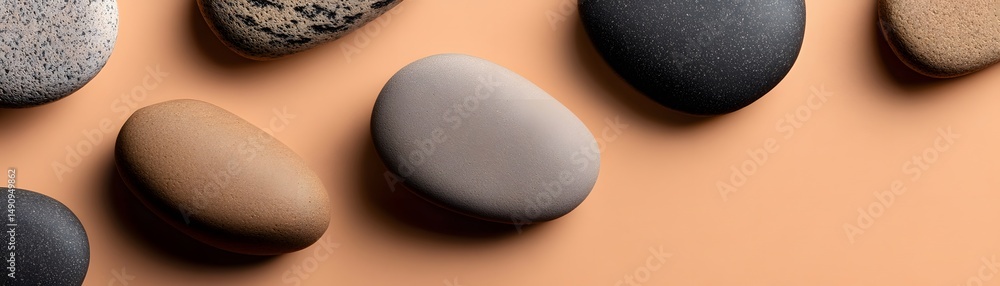 Poster assorted smooth stones displayed on a peach backdrop.