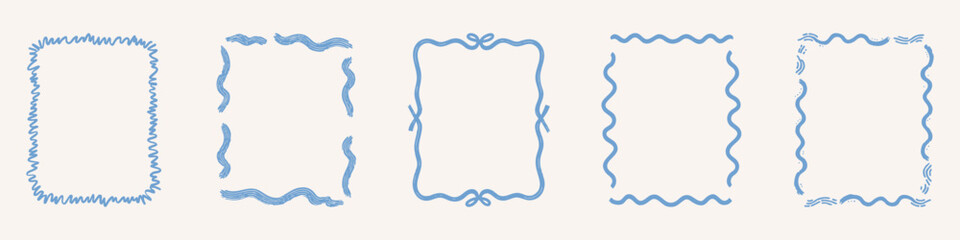Decorative Blue Frame Designs Set. Elegant Border Collection. Isolated Vector Illustration