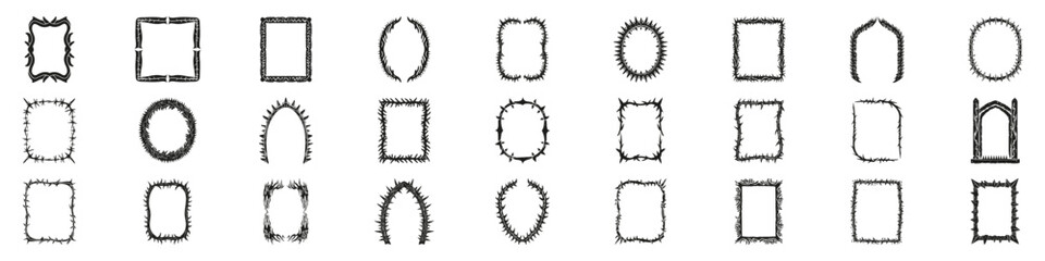 Barbed Wire Frame Designs Set. Edgy And Decorative Borders Collection. Isolated Vector Illustration