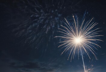 Fototapeta premium Isolated blue fireworks burst against starry night sky , energy, art, element