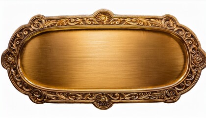 elegant blank golden nameplate with ornate details isolated on transparent cutout background
