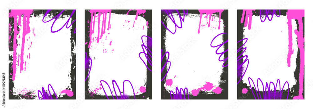 Poster grunge text boxes set. framework templates with graffiti spread art. mockup backgrounds for photo. b