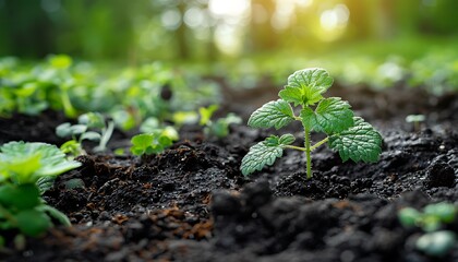 Young plant emerging from soil