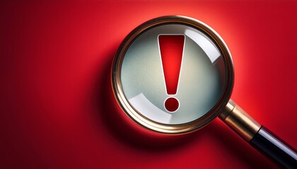 view through a magnifying glass on an exclamation mark over a red background an attentiongrabbing image that represents warnings or caution ideal for safety or alert themes