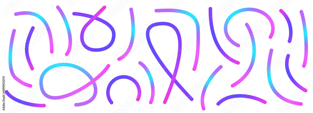 Aufkleber colorful gradient lines set. wavy abstract shapes collection. decorative loop doodles. irridescent c