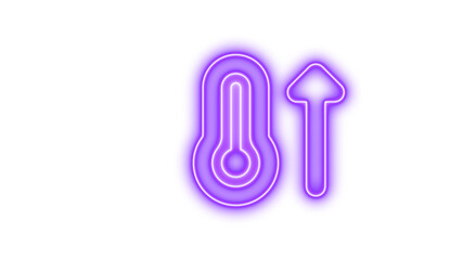 Neon Thermometer with Rising Arrow, Neon temperature arrow up icon glow with transparent background